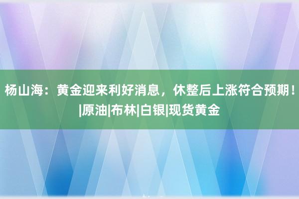 杨山海：黄金迎来利好消息，休整后上涨符合预期！|原油|布林|白银|现货黄金