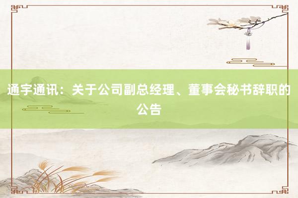 通宇通讯：关于公司副总经理、董事会秘书辞职的公告