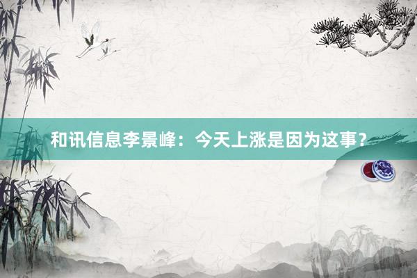 和讯信息李景峰：今天上涨是因为这事？