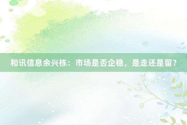 和讯信息余兴栋：市场是否企稳，是走还是留？