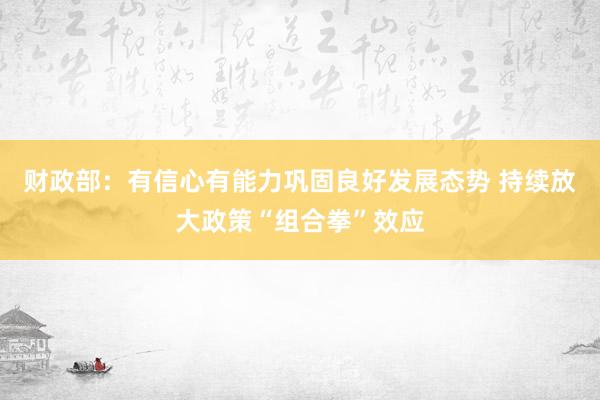 财政部：有信心有能力巩固良好发展态势 持续放大政策“组合拳”效应