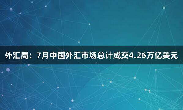 外汇局：7月中国外汇市场总计成交4.26万亿美元
