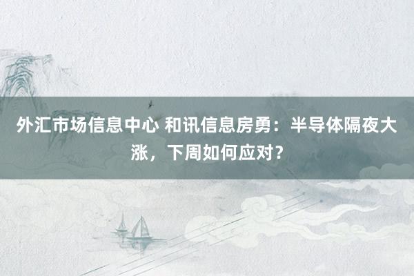 外汇市场信息中心 和讯信息房勇：半导体隔夜大涨，下周如何应对？