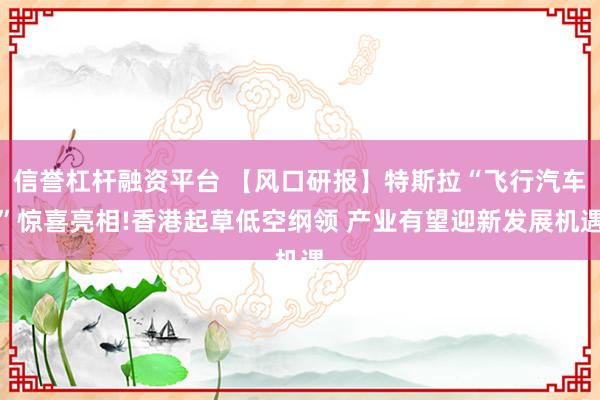 信誉杠杆融资平台 【风口研报】特斯拉“飞行汽车”惊喜亮相!香港起草低空纲领 产业有望迎新发展机遇